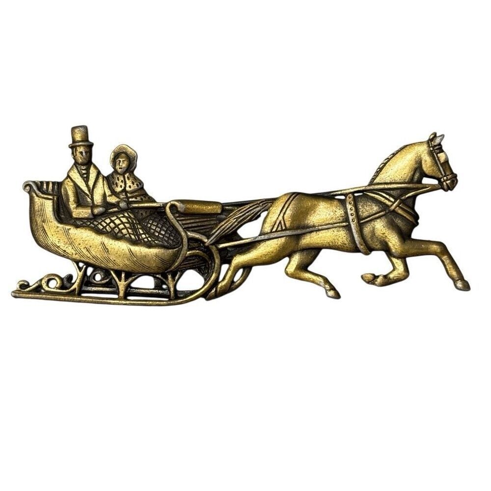 JJ Jonette Gold Tone Vintage Sleigh Ride Brooch